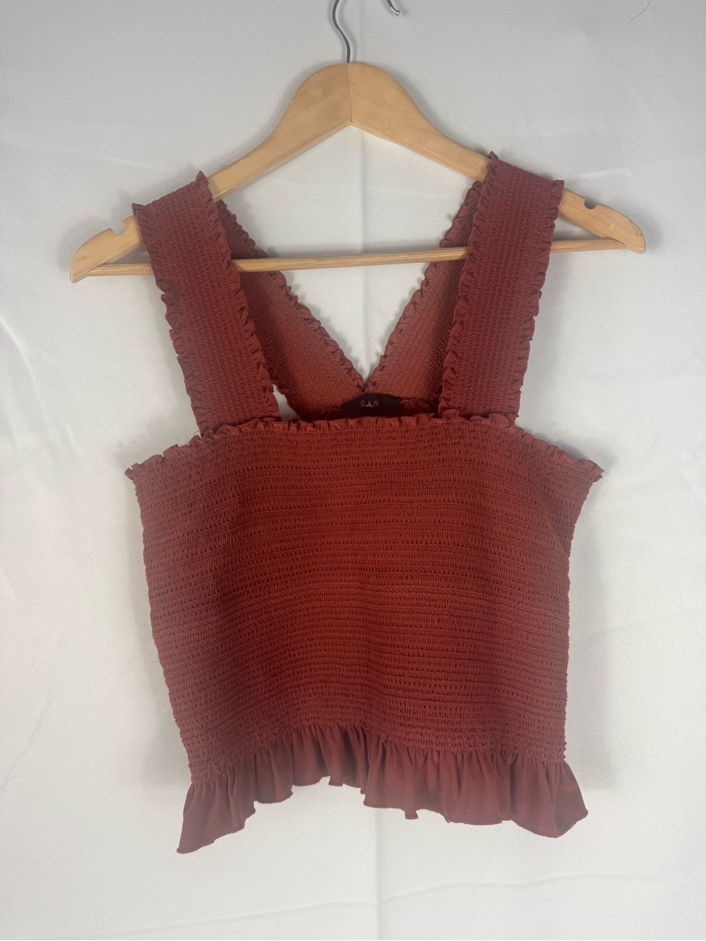 Women’s Smocked Ruffle Crop Tank Top - Rust